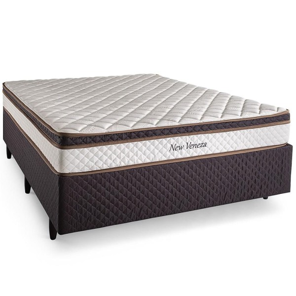 Encontraproduto.com.br - Cama Box Casal com 2 Travesseiros Herval New Veneza, 59x138x188 cm, Molas Bonnel
