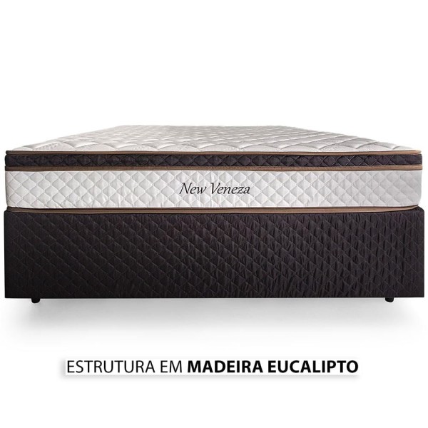 Encontraproduto.com.br - Cama Box Casal com 2 Travesseiros Herval New Veneza, 59x138x188 cm, Molas Bonnel