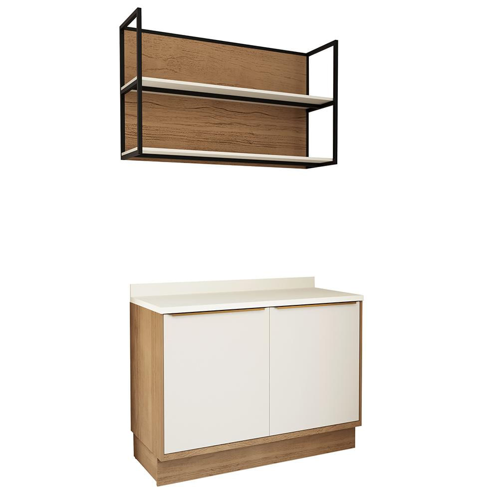 Balcão Escritório e Prateleira Herval Ten, 100% MDF, 120 cm, Off White