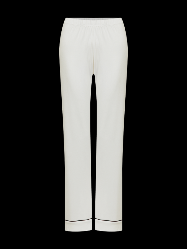 Encontraproduto.com.br - Pijama Longo Em Viscose Com Vivo Contrastante Flora Off White