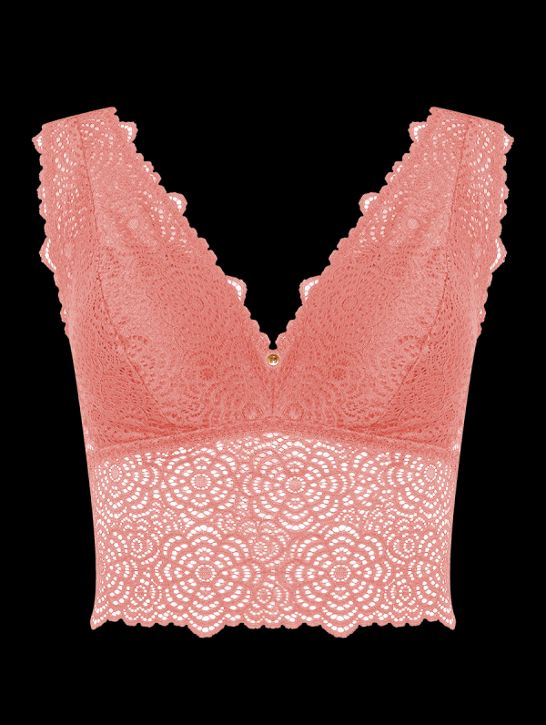 Sutiã Top Triângulo Alongado Em Renda Rosa Dust