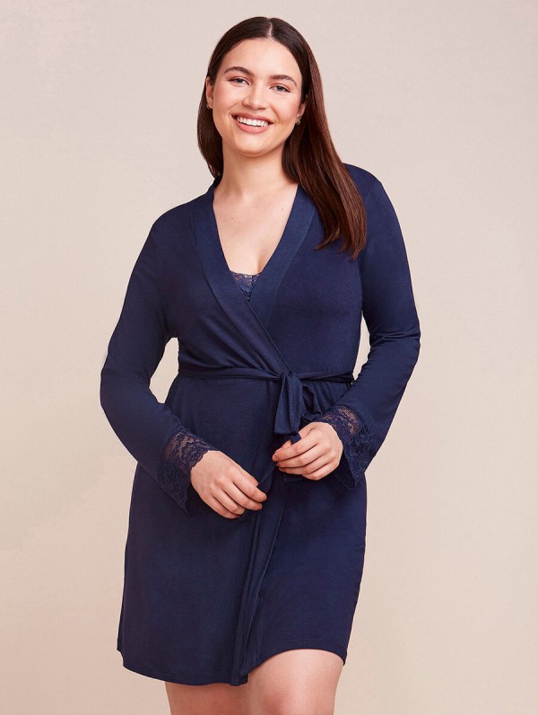 Encontraproduto.com.br - Robe Em Viscose Com Detalhes Em Renda Bossa Azul Blues