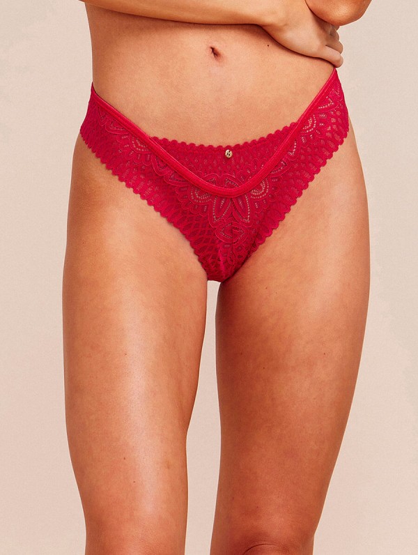 Calcinha Biquíni Fio Dental Em Renda Vermelho Mambo