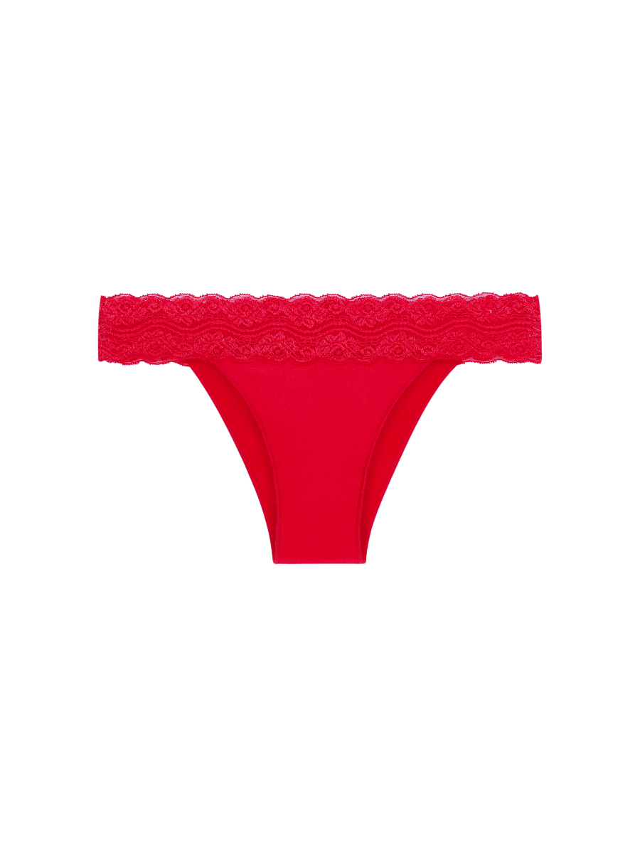 Encontraproduto.com.br - Calcinha Biquíni Acabamento Invisível Em Microfibra Acetinada Com Cós Em Renda Vermelho Classic