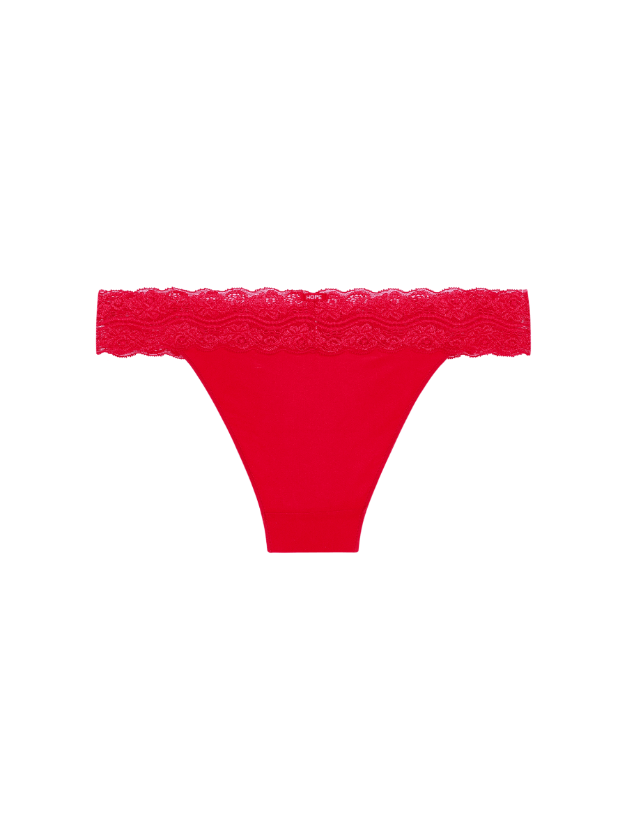 Encontraproduto.com.br - Calcinha Biquíni Acabamento Invisível Em Microfibra Acetinada Com Cós Em Renda Vermelho Classic