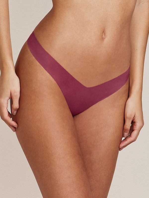 Calcinha Fio Dental Em Microfibra Nude Vermelho Goiaba