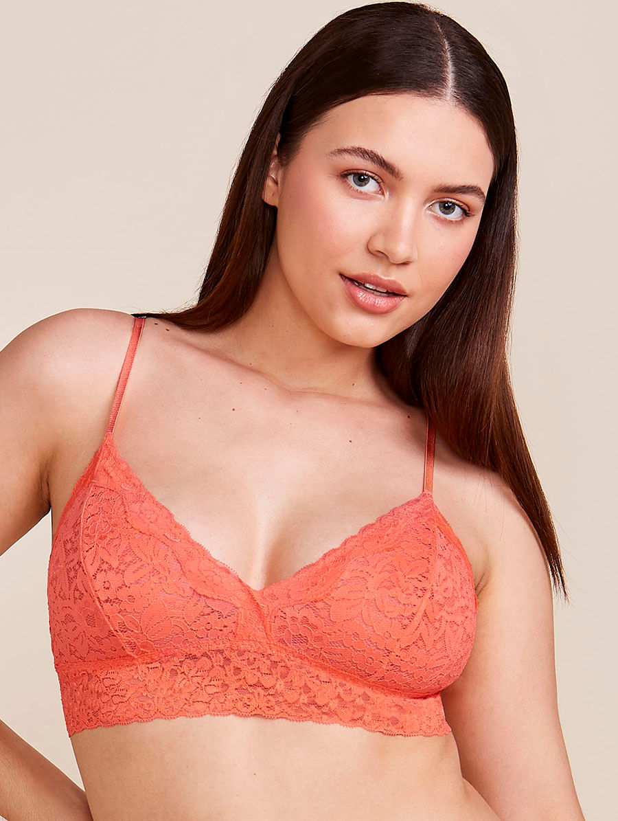 Encontraproduto.com.br - Sutiã Top Triângulo Com Bojo Removível Em Renda Coral Melon