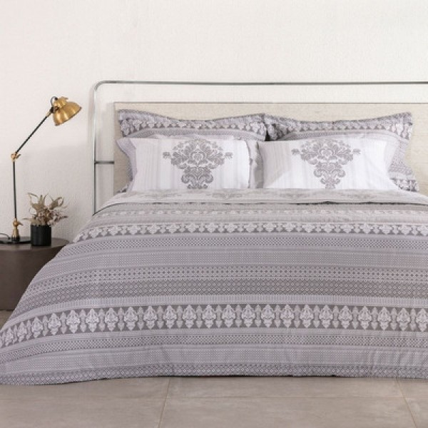 Encontraproduto.com.br - Jogo de Cama Casal Percal 180 Fios Buddemeyer Windsor 100% Algodão Penteado Cinza 4 peças