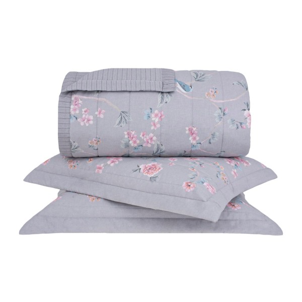 Kit Colcha Queen Percal 180 Fios Buddemeyer Agatha 100% Algodão Penteado Dupla Face Estampado 3 peças