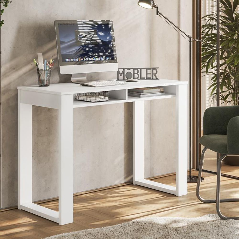 Escrivaninha Office Move Com Nichos Branco Fosco Branco Fosco