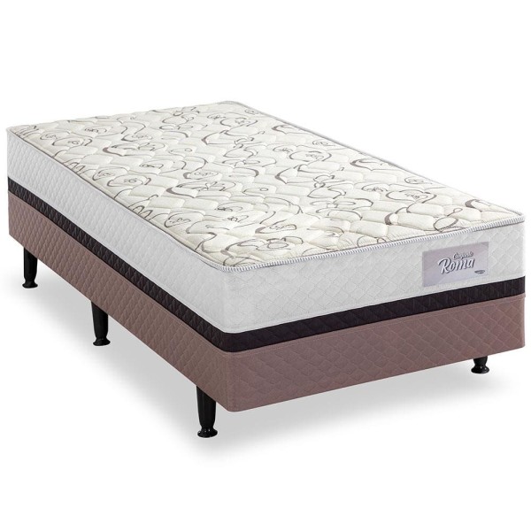 Encontraproduto.com.br - Cama Box Conjugada Solteiro Herval Roma Ortopédico com Pillow Top, Espuma D60 e Tecido Poliéster 53x88x188 cm - Marrom/Bege/Branco