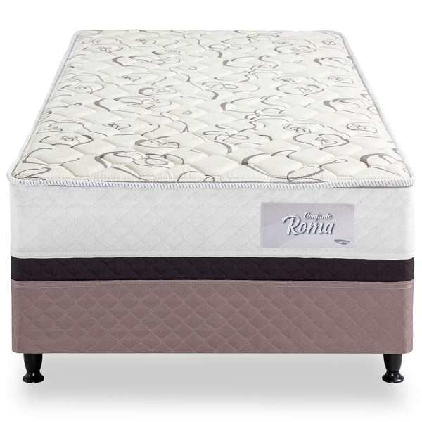Encontraproduto.com.br - Cama Box Conjugada Solteiro Herval Roma Ortopédico com Pillow Top, Espuma D60 e Tecido Poliéster 53x88x188 cm - Marrom/Bege/Branco