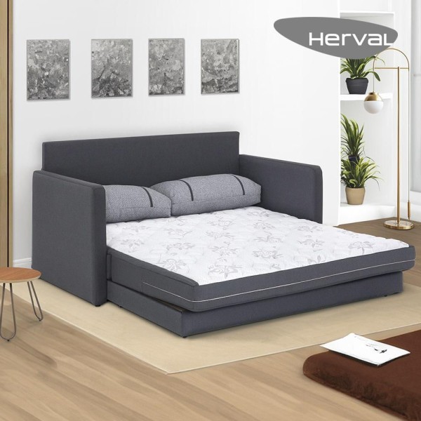 Encontraproduto.com.br - Sofá-Cama 2 Lugares Casal Herval Aurora, Linho Grafite Fechado, 146 cm