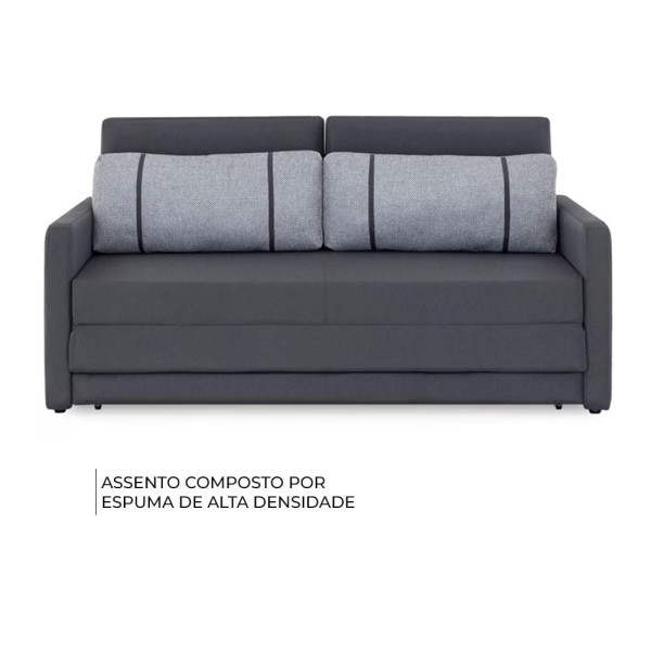 Encontraproduto.com.br - Sofá-Cama 2 Lugares Casal Herval Aurora, Linho Grafite Fechado, 146 cm