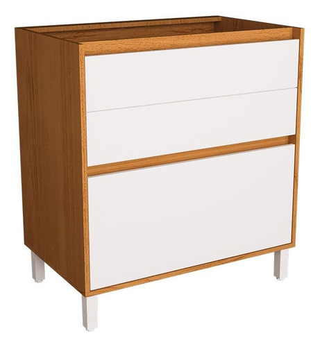 Balcão de Cozinha Pequeno Herval Denver, 3 Gavetas, Branco Ártico e Freijó Rocks, 80 cm