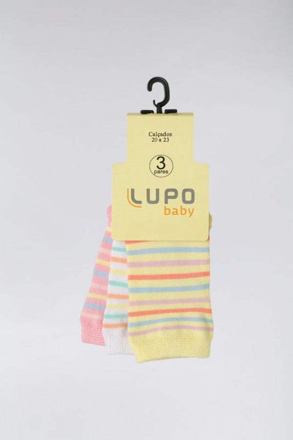 Encontraproduto.com.br - Kit 3 Meias Bebê Lupo Listrada Sortida 16 a 19