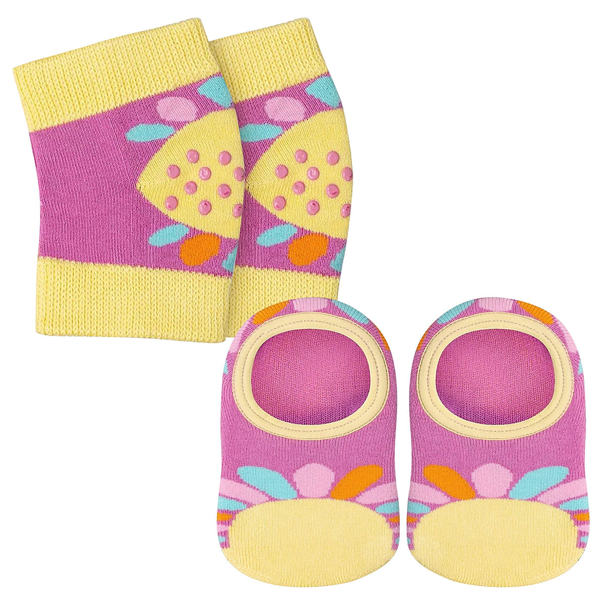 Kit Meia Sapatilha e Joelheira para bebê c/ antiderrapante Flor - Lupo