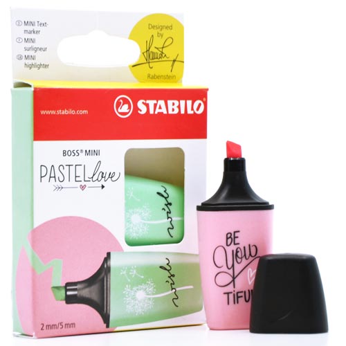 Marca Texto Stabilo Love Mini Boss Pastel - 3 Cores Azul, Verde e Rosa