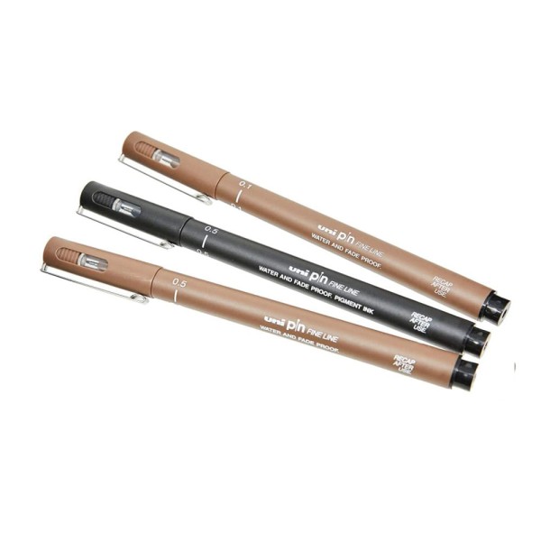 Encontraproduto.com.br - Kit Caneta Nanquim Uni Pin Fine Line Sepia e Preta - 3 Canetas