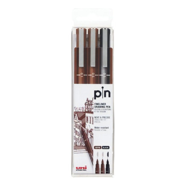 Encontraproduto.com.br - Kit Caneta Nanquim Uni Pin Fine Line Sepia e Preta - 3 Canetas