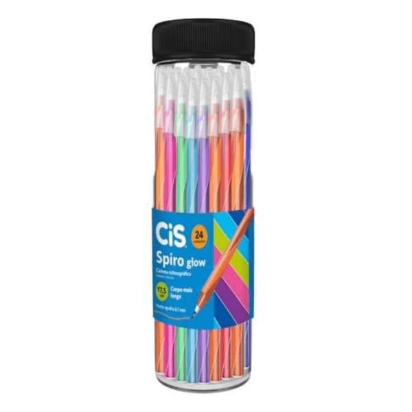 Encontraproduto.com.br - Caneta Esferográfica Spiro Glow 24 Cores Sortidas - Cis