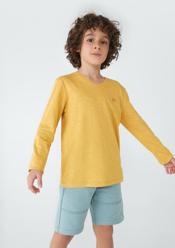 Camiseta Básica Infantil Menino Manga Longa Flamê - Azul