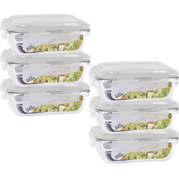 Encontraproduto.com.br - Kit 6 Potes Vidro 640Ml (Forno, Microondas)Retan C/Tampa
