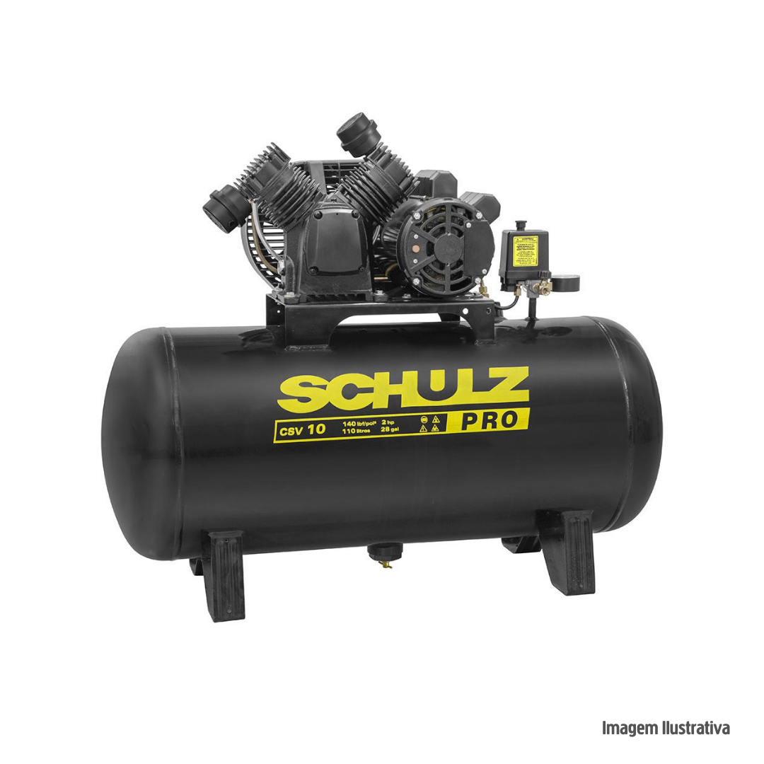 Encontraproduto.com.br - Compressor de Ar Schulz 105,50L PRO CSV 10/110 10PCM / 140PSI 2CV Monofásico