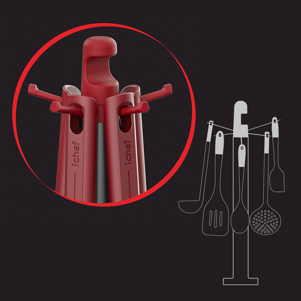 Encontraproduto.com.br - Suporte para Utensílios de Silicone Ichef Polishop - Red |Red Ichef