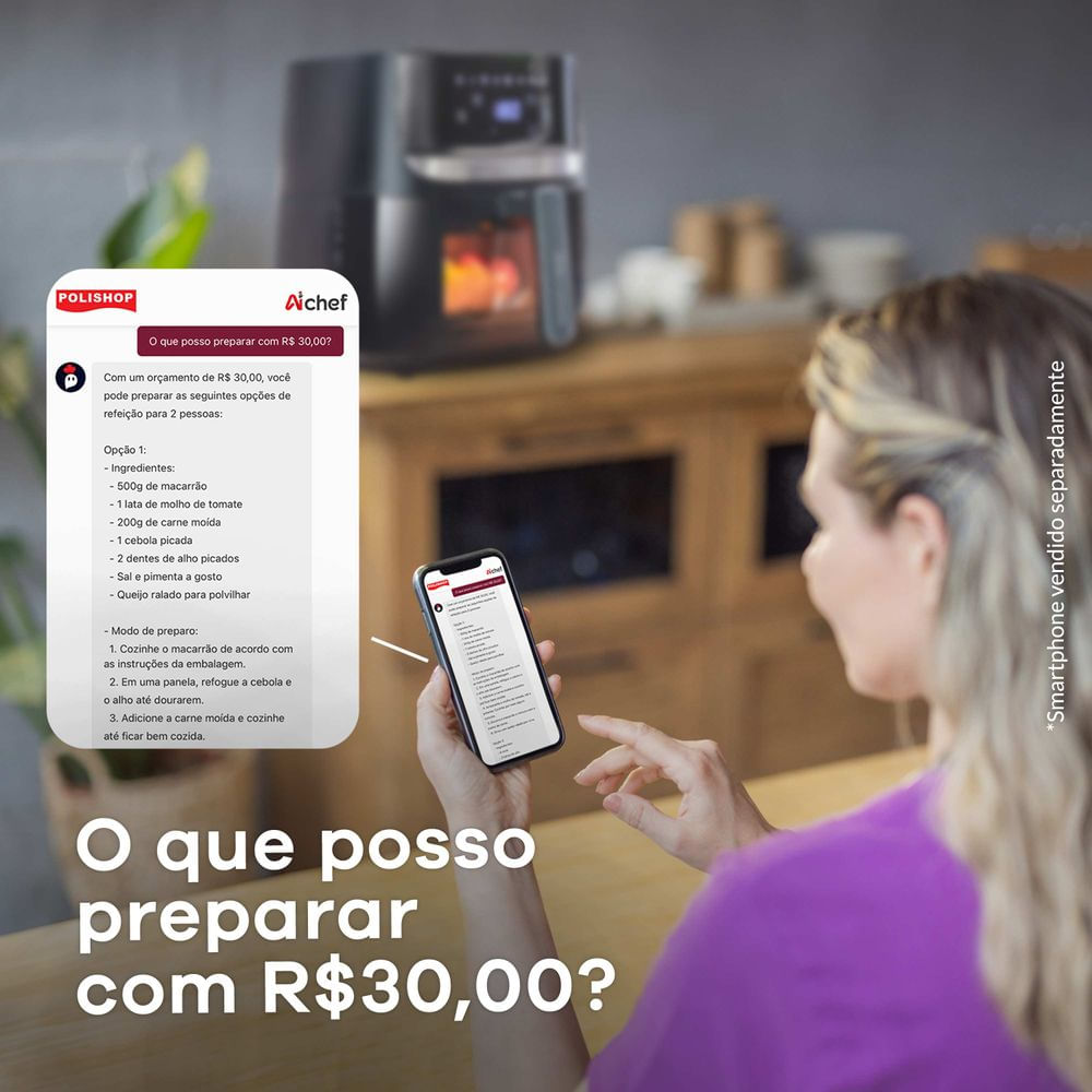 Encontraproduto.com.br - Fritadeira Elétrica Airfryer Vision Max Ichef Polishop 5,7L | 220V