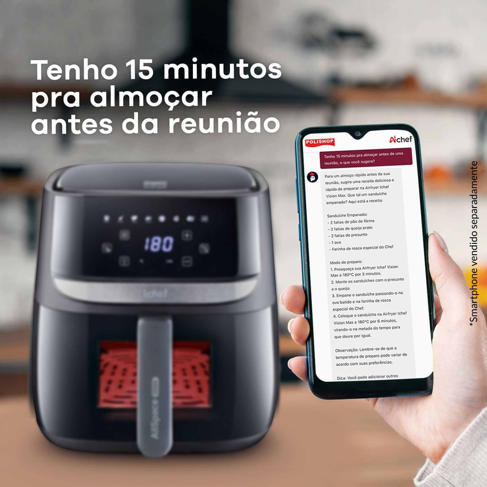 Encontraproduto.com.br - Fritadeira Elétrica Airfryer Vision Max Ichef Polishop 5,7L | 220V