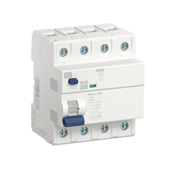 Encontraproduto.com.br - Interruptor nominal residual 40A Tetrapolar Branco RDWS-AC-30mA Weg
