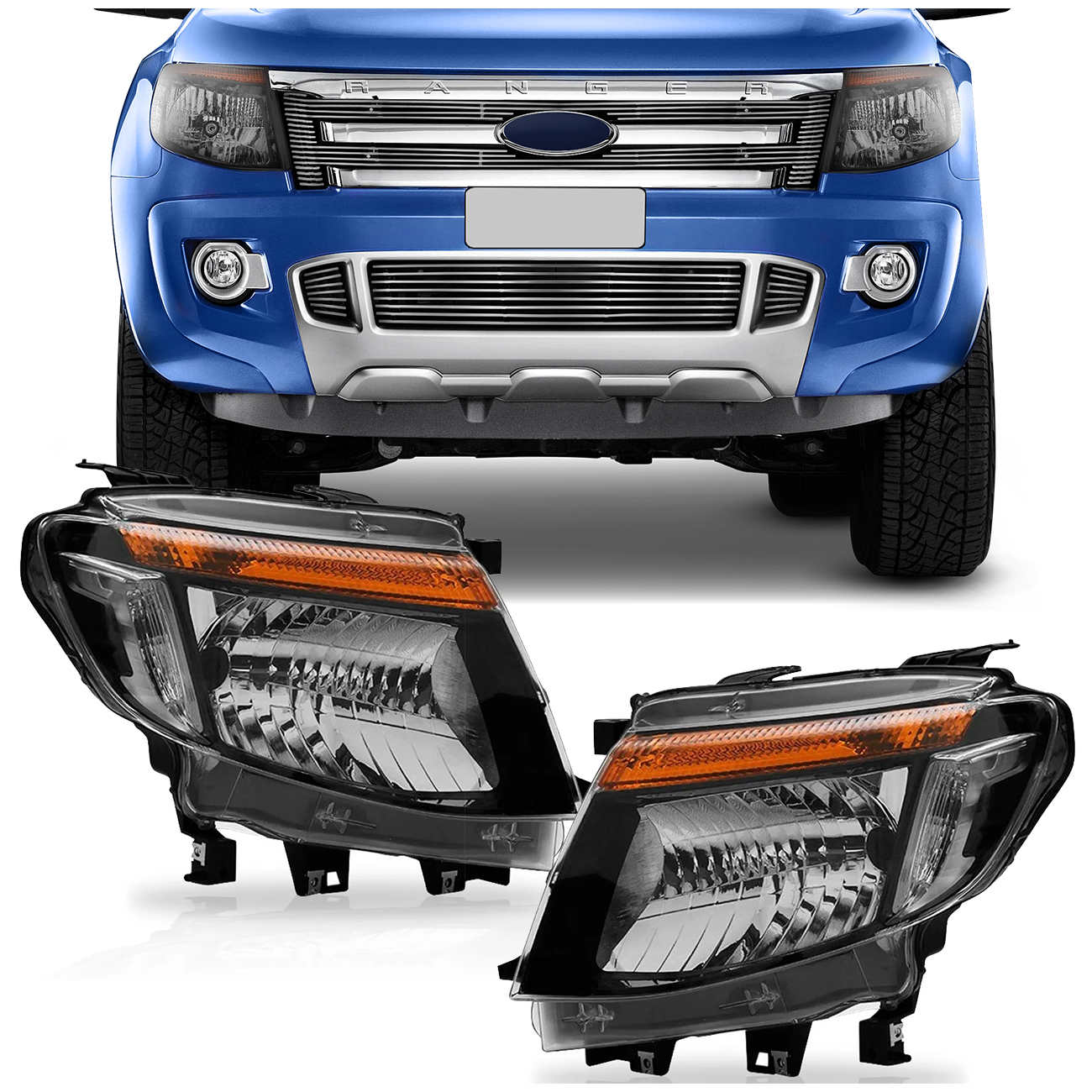 Farol Ford Ranger 2013 2014 2015 2016 Máscara Negra Foco Duplo