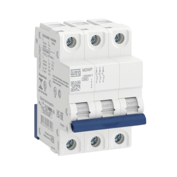 Encontraproduto.com.br - Mini Disjuntor Tripolar 25A MDW-P Curva C 3KA Weg