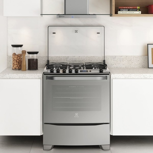 Encontraproduto.com.br - Fogão 5 Bocas Electrolux Prata com Grill e Tripla Chama (76GSR)