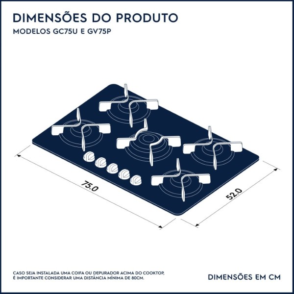 Encontraproduto.com.br - Cooktop 5 Bocas Electrolux a Gás com Tripla Chama e Grades de Ferro Fundido Pro Series (GV75P)