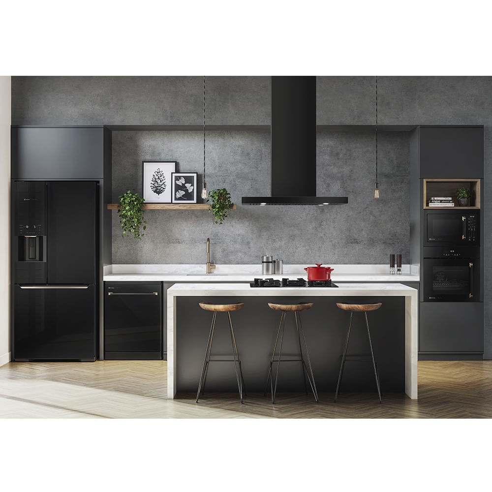 Encontraproduto.com.br - Coifa de Ilha Electrolux 90cm Preta Pro Series com Painel Touch e Filtro Baffle (90CIV)