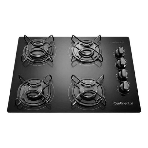 Cooktop 4 Bocas Continental a Gás de Vidro  Temperado Preto (KC4GP)