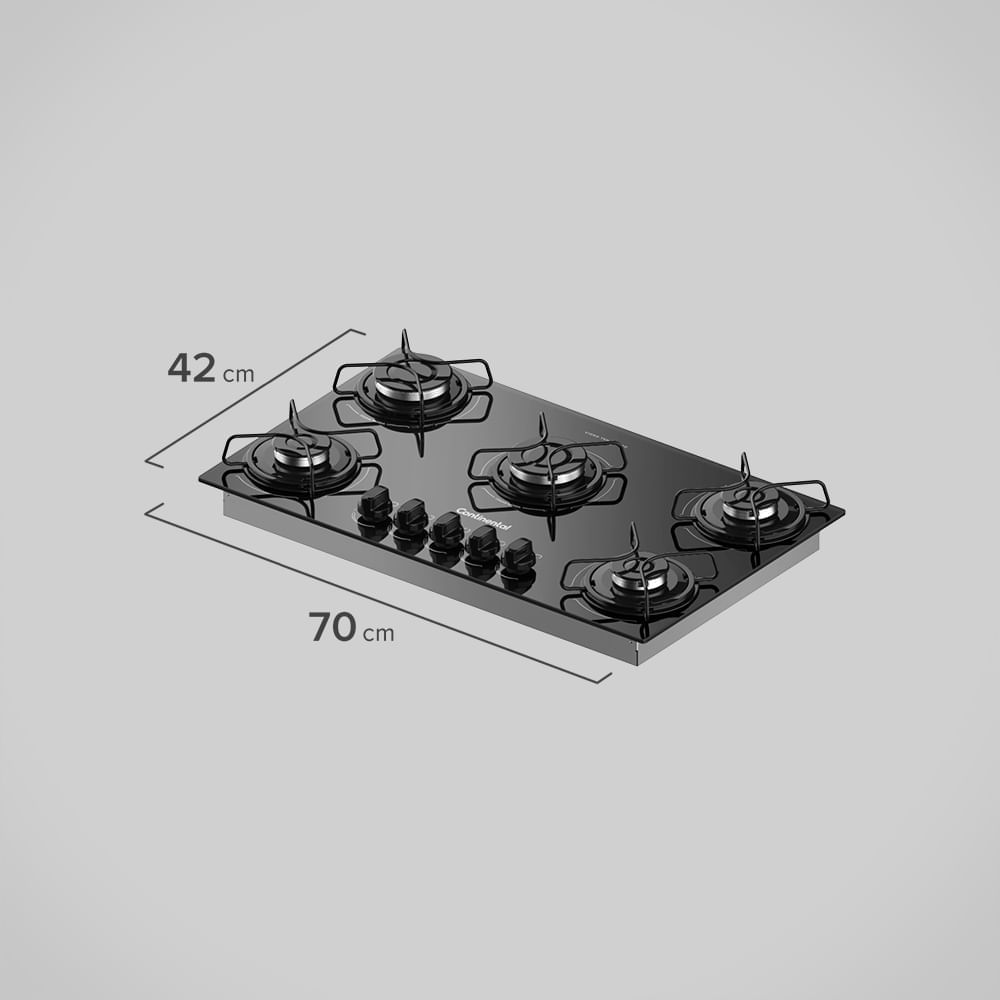 Encontraproduto.com.br - Cooktop 5 Bocas Continental a Gás de Vidro  Temperado Preto (KC5GP)
