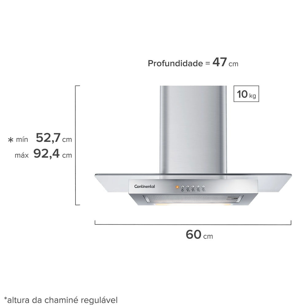Encontraproduto.com.br - Coifa de Parede Continental 60cm Inox com Vidro (CC6VX)