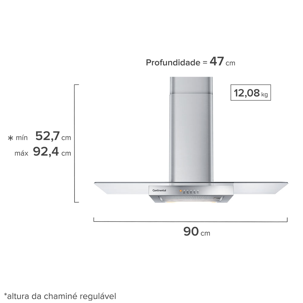 Encontraproduto.com.br - Coifa de parede Continental 90cm Inox com Vidro (CC9VX)