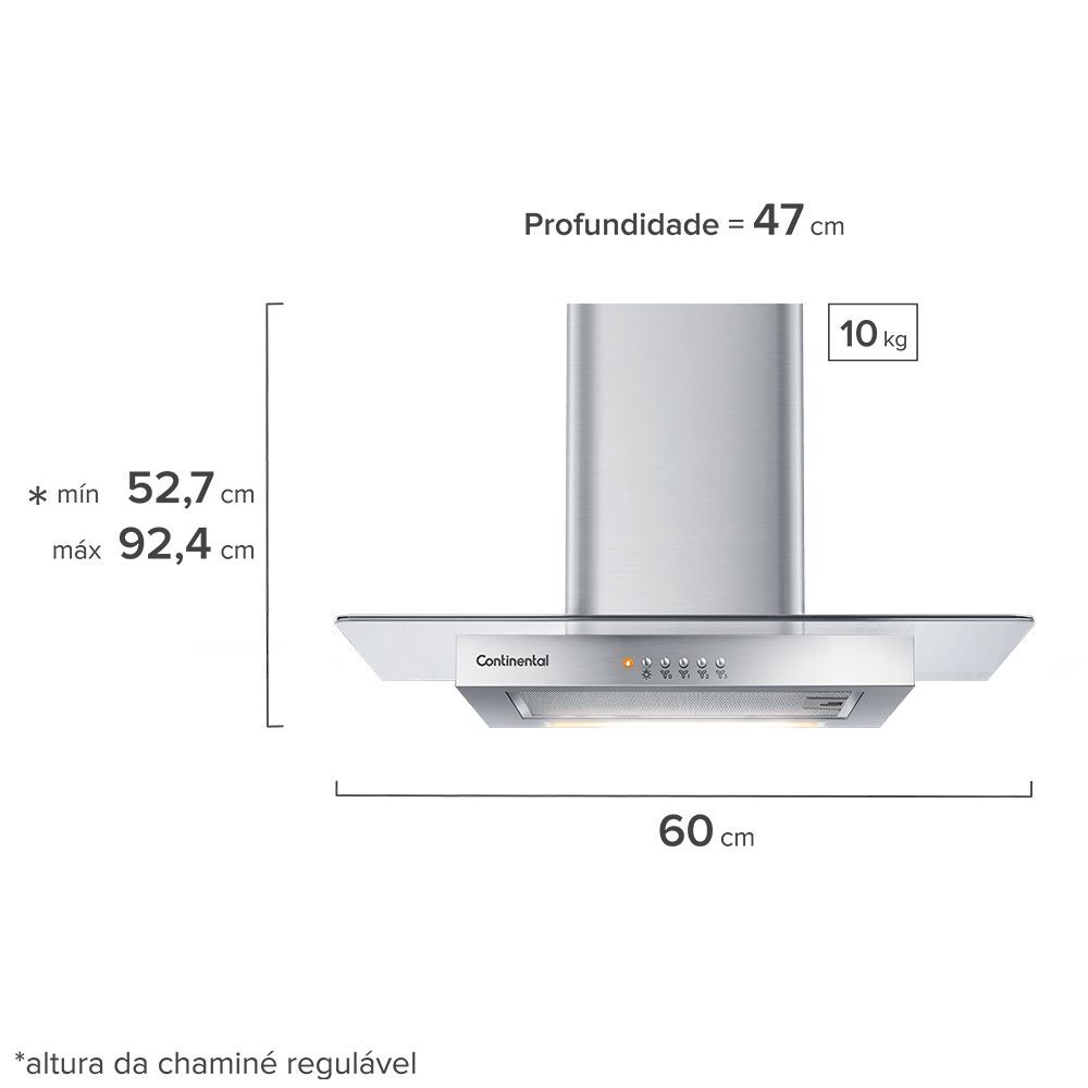 Encontraproduto.com.br - Coifa De Parede Continental 60cm Inox Com Vidro (cc6vx) 127v