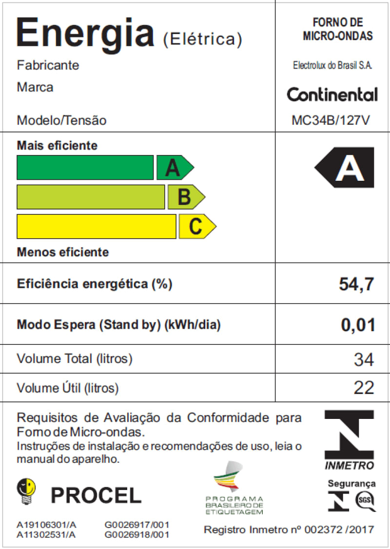 Encontraproduto.com.br - Micro-ondas Continental Branco 34 Litros com Função Descongelar (MC34B)