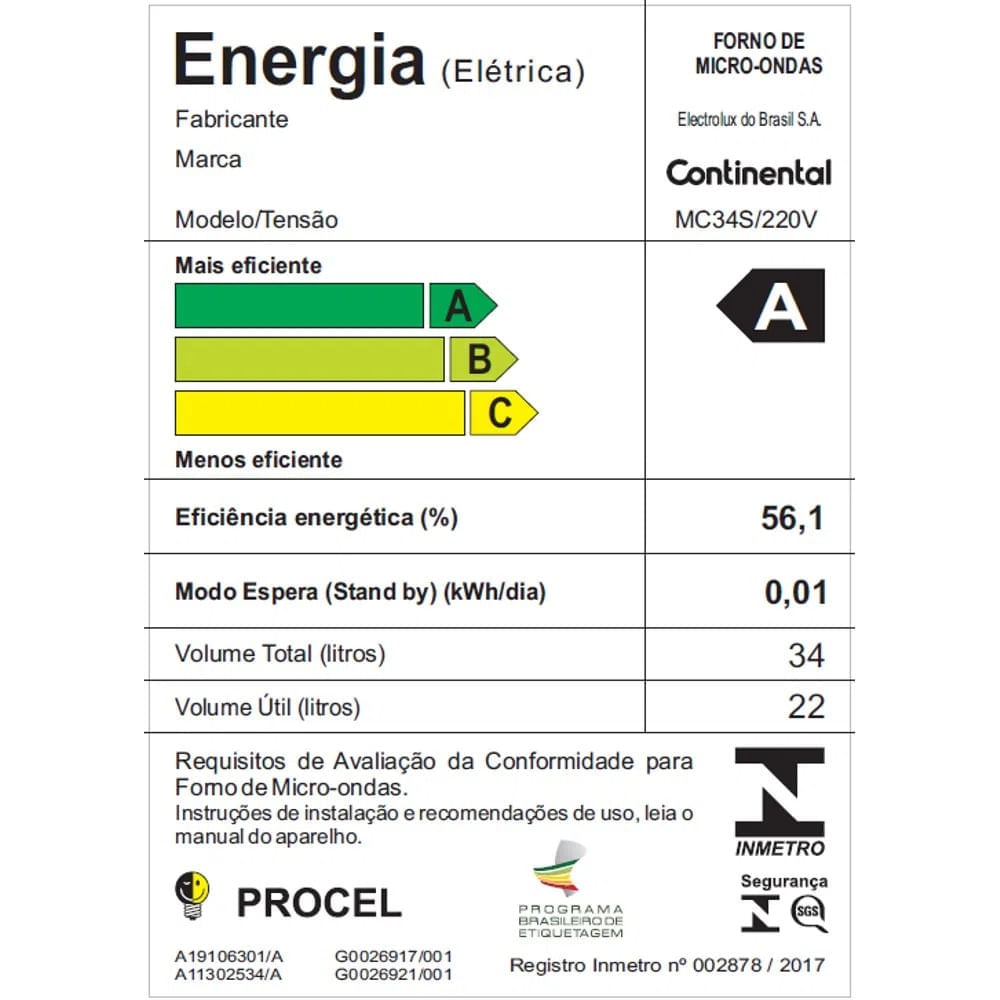 Micro-ondas Prata 34 Litros com Função Descongelar MC34S Continental 220V