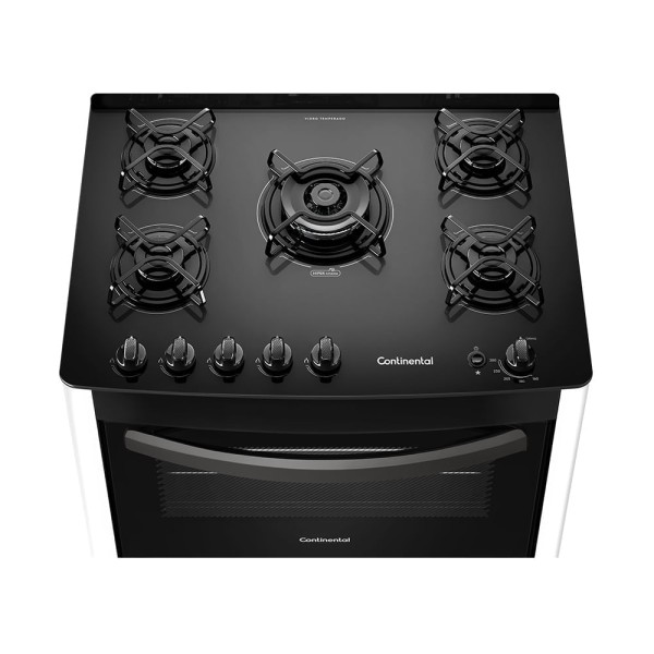Encontraproduto.com.br - Fogão 5 Bocas Continental Automático Branco com Mesa de Vidro (FC5VB)