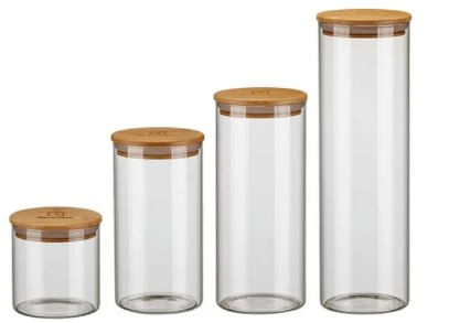 Encontraproduto.com.br - Potes Herméticos Porta-Mantimentos com Tampa de Bambu