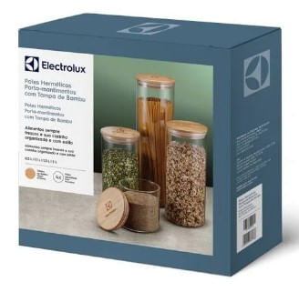 Encontraproduto.com.br - Potes Herméticos Porta-Mantimentos com Tampa de Bambu