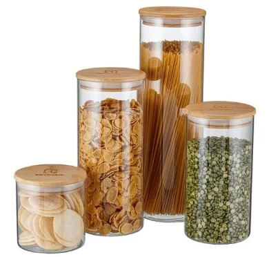 Encontraproduto.com.br - Potes Herméticos Porta-Mantimentos com Tampa de Bambu
