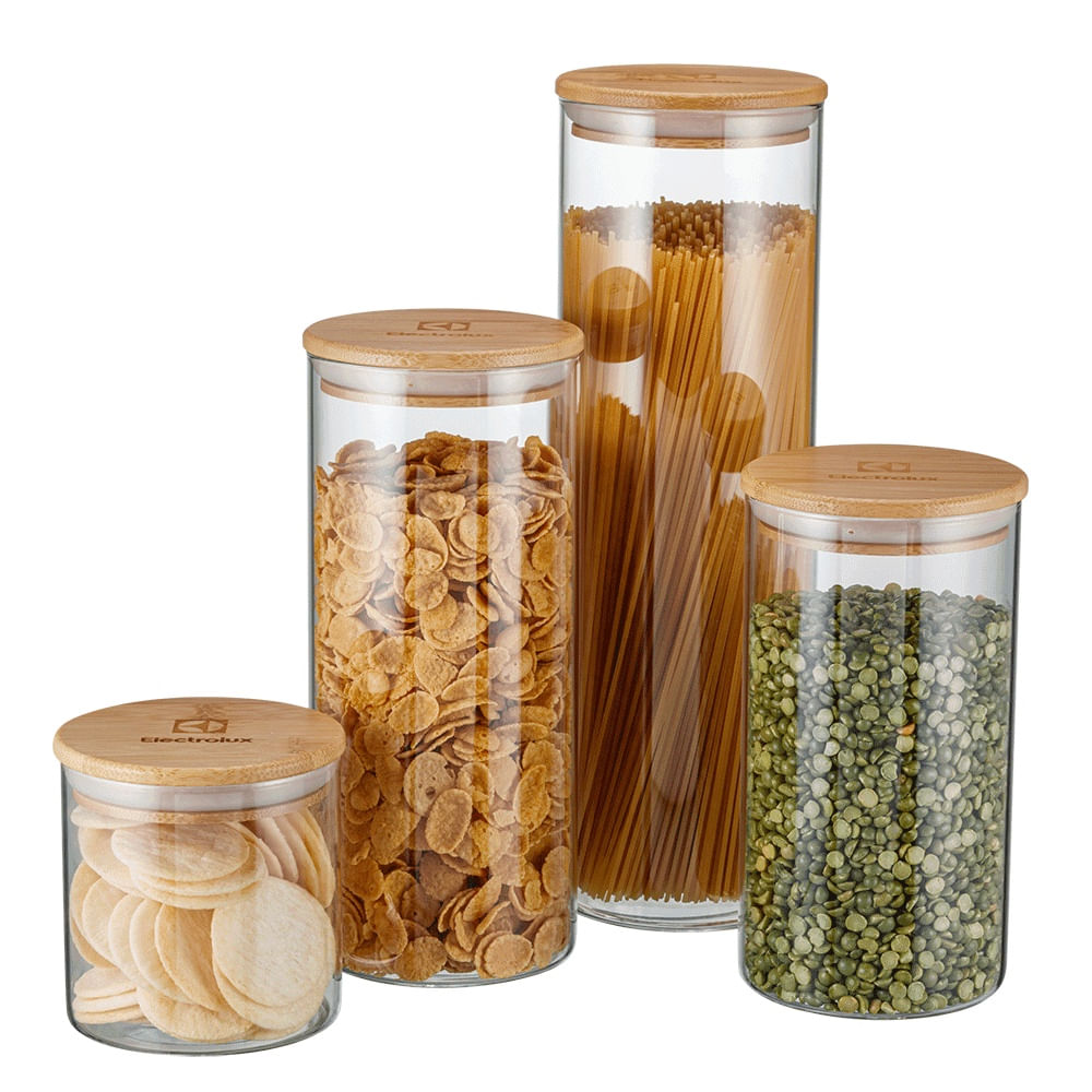 Encontraproduto.com.br - Potes Herméticos Porta-Mantimentos com Tampa de Bambu