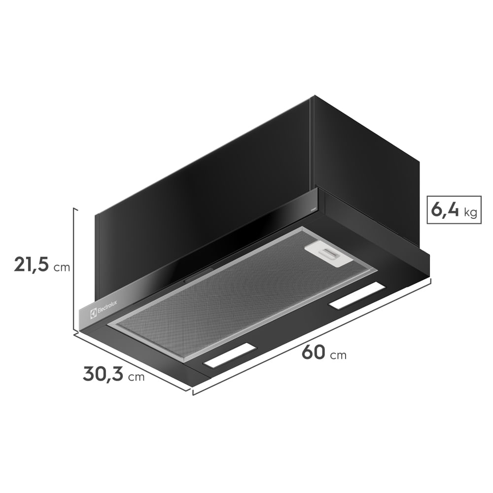 Encontraproduto.com.br - Depurador de Ar Electrolux 60cm Retrátil Preto Efficient com Luz de Led (DE6RP)